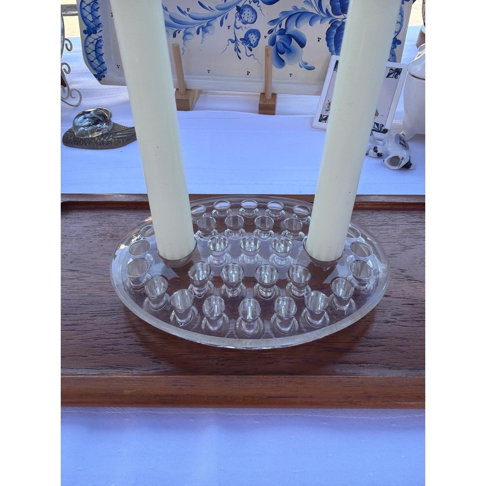 Vintage Glass Flower Frog, Oval, Candle Holder